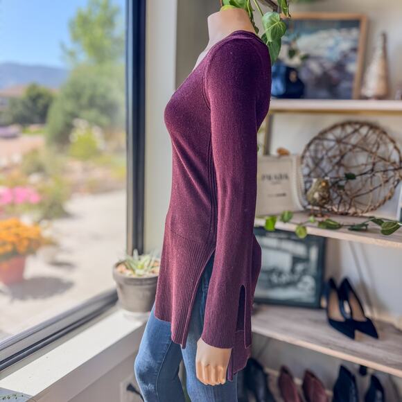 Free People Maroon Criss Cross Lightweight Tunic Sweater, Women's Size X-Small - Picture 3 of 6